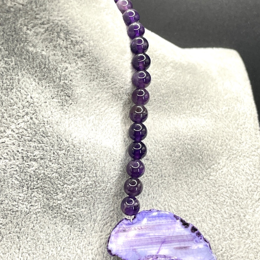 Barse Amethyst Purple Agate Slice Statement Necklace NIB - Picture 10 of 16